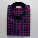 Checkered Slim Fit Button-Up // Blue + Red + Purple (L)