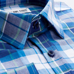 Checkered Slim Fit Button-Up // Navy + Teal (M)