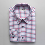 Checkered Regular Fit Button Up // Navy + Red (XL)