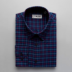 Ramsey Checkered Regular Fit Button Up Shirt // Dark Blue (L)