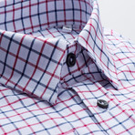 Checkered Regular Fit Button Up // Navy + Red (2XL)