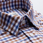 Checkered Regular Fit Button-Up // Brown + Blue (L)