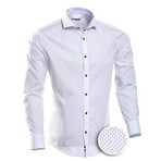 Patterned Slim Fit Button-Up // White + Blue (L)