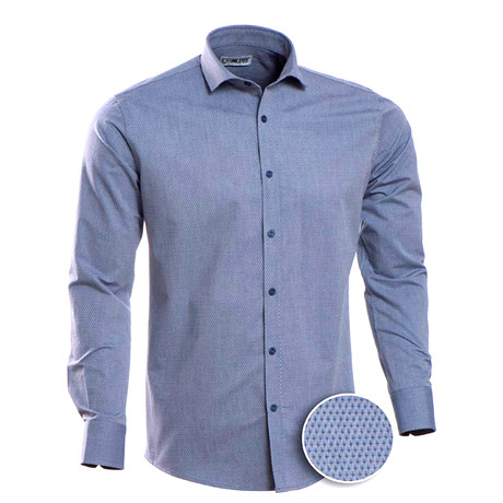 Patterned Slim Fit Button-Up // Blue + Gray (2XL)