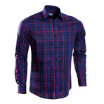 Ingram Checkered Slim Fit Button Up Shirt // Navy + Purple (M)
