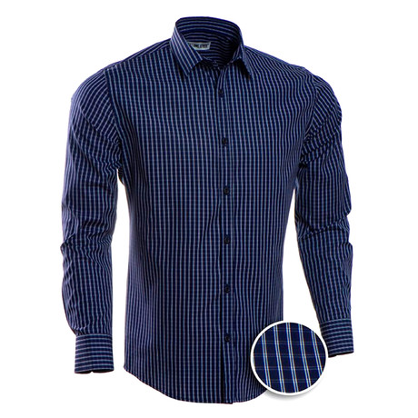 Checkered Slim Fit Button-Up // Navy (S)