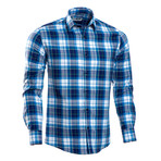 Checkered Slim Fit Button-Up // Navy + Teal (S)