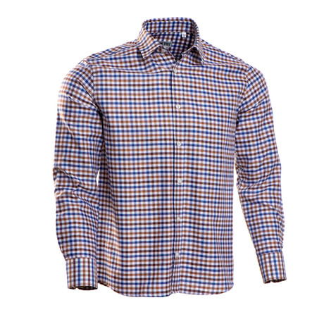 Checkered Regular Fit Button-Up // Brown + Blue (XL)
