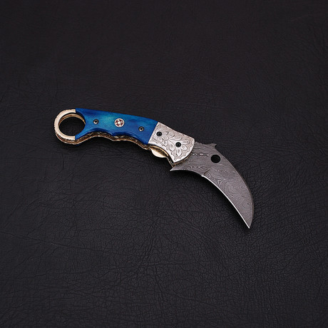 Damascus Karambit Folding Knife // Handmade // 2661-A