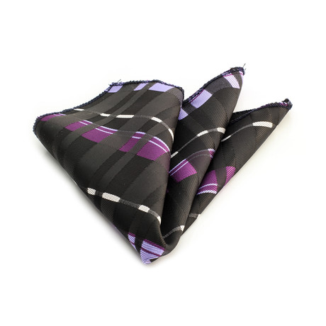 Plaid Silk Handkerchief // Black + Purple + White Tie