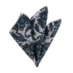 Patterned Silk Handkerchief // White + Blue + Black