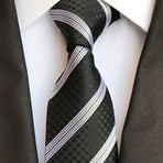Handmade Silk Tie // Black + Silver Stripes