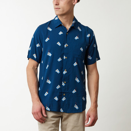 Coffee Printed Shirt // Blue (S)