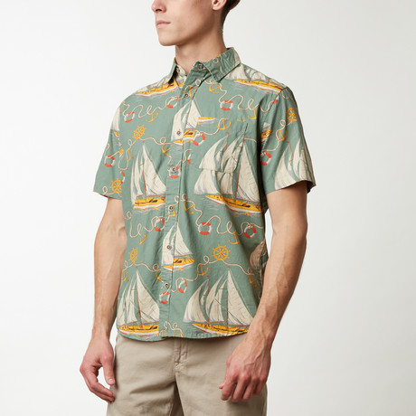 Sailboat Printed Shirt // Green (S)