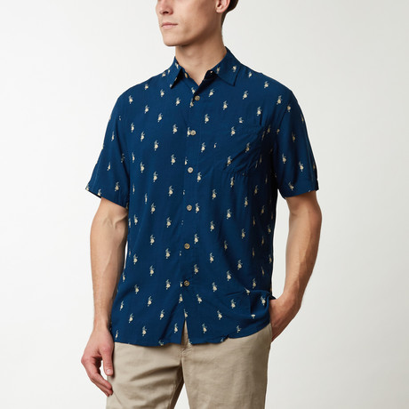 Hula Girl Printed Shirt // Navy + Khaki (S)