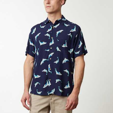 Dolphin Printed Shirt // Navy (S)