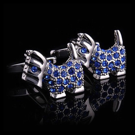 Exclusive Cufflinks + Gift Box // Silver + Blue Dogs (OS)