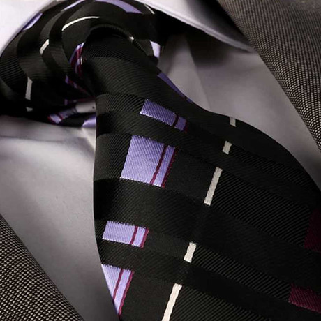 Plaid Silk Neck Tie // Black + Purple + White
