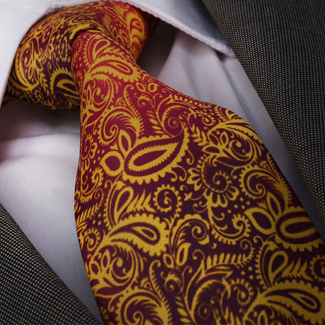 Paisley Silk Neck Tie // Red + Gold