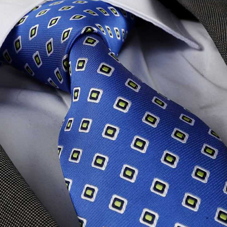 Square Pattern Silk Neck Tie // Blue + Yellow