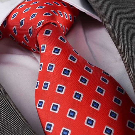 Square Pattern Silk Neck Tie // Red + Blue