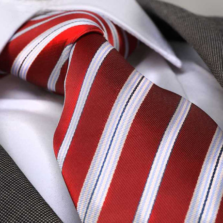 Striped Silk Neck Tie // Red With White