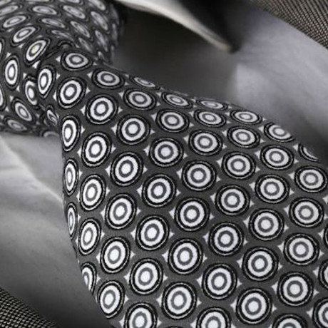 Circle Pattern Silk Neck Tie // Gray + White