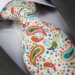 Multicolor Paisley Silk Neck Tie // White