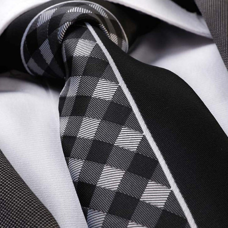 Plaid Half Silk Neck Tie // Gray + Black