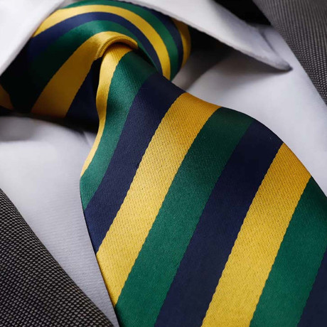 Multicolor Striped Silk Neck Tie // Green + Blue + Yellow