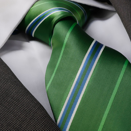 Striped Silk Neck Tie // Green + White + Blue