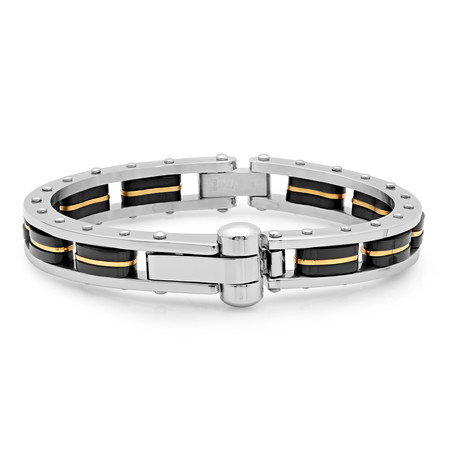 Stainless Steel Inlay Bracelet // Black + Silver + Gold