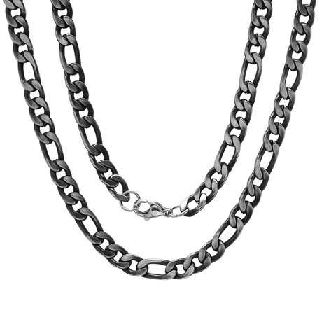 Gunmetal Stainless Steel Figaro Chain Link Necklace // Black