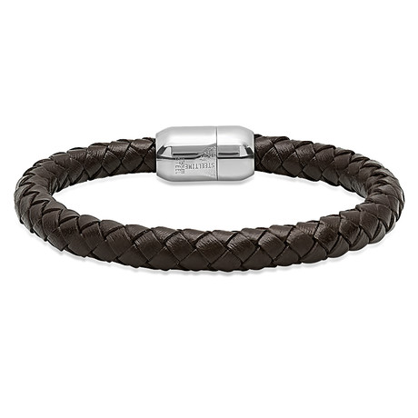 Leather Braided Bracelet + Stainless Steel Clasp // Brown
