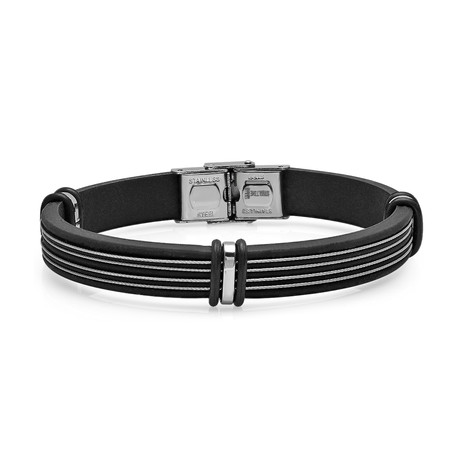 Black Rubber + Stainless Steel Wire Bracelet
