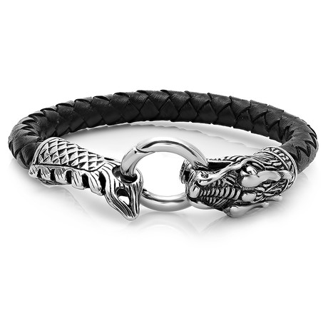 Leather Dragon Design Bracelet // Black