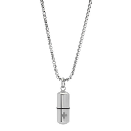 Stainless Steel Pocket Pill Holder Pendant Necklace // Silver