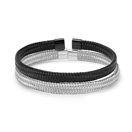 Stainless Steel + Black IP Braided Wire Cuff Bracelets // Set Of 2