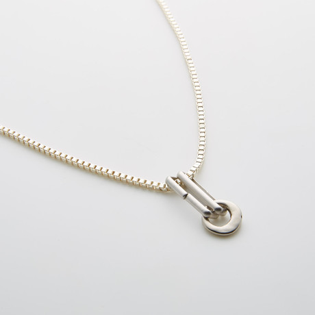 Silver Round Hammered 2 Bar Pendant + Link Chain