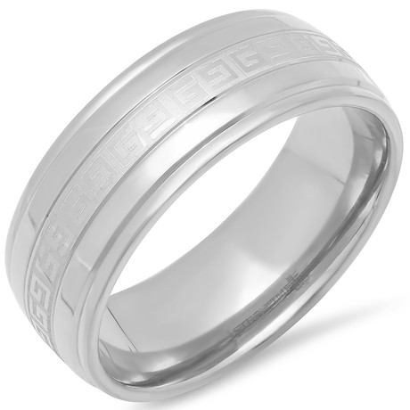 Stainless Steel Greek Key Band Ring (Size 9)