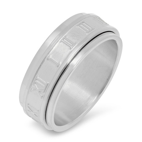 Stainless Steel Roman Numeral Spinner Ring (Size 9)