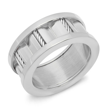 Stainless Steel Wire Inlay Gear Ring (Size 9)