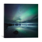 Aurora Borealis (Northern Lights) Over Glacial Lagoon, Iceland (18"W x 18"H x 0.75"D)