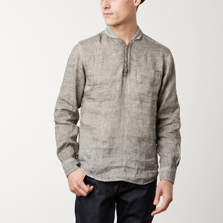 Collared Zip-Front Linen Shirt // Anthracite (S)
