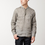 Collared Zip-Front Linen Shirt // Anthracite (XL)