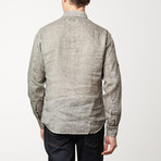 Collared Zip-Front Linen Shirt // Anthracite (XL)