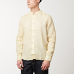 Band Collar Button Down Linen Shirt // Yellow (S)
