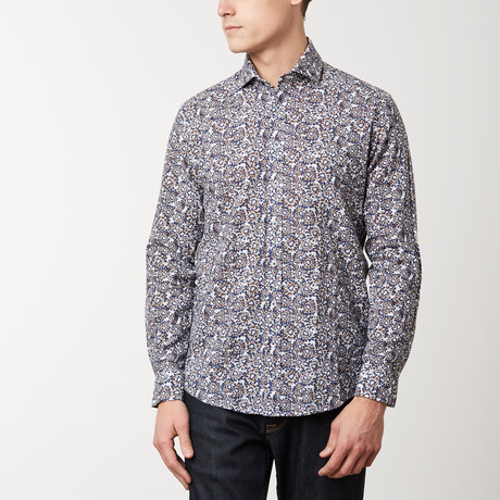 Fitted All-Over Printed Shirt // Brown (S)