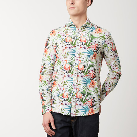 Fitted All-Over Printed Shirt // Flamingo (S)