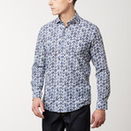 Fitted All-Over Printed Shirt // Ecru Navy (M)